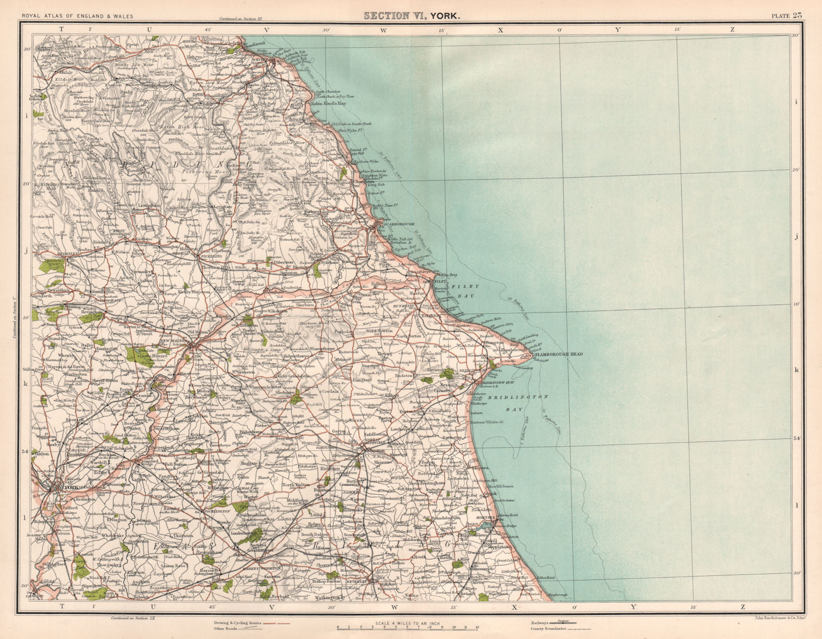 YORKSHIRE COAST. North York Moors. Howardian Hills. Whitby Filey York 1898 map